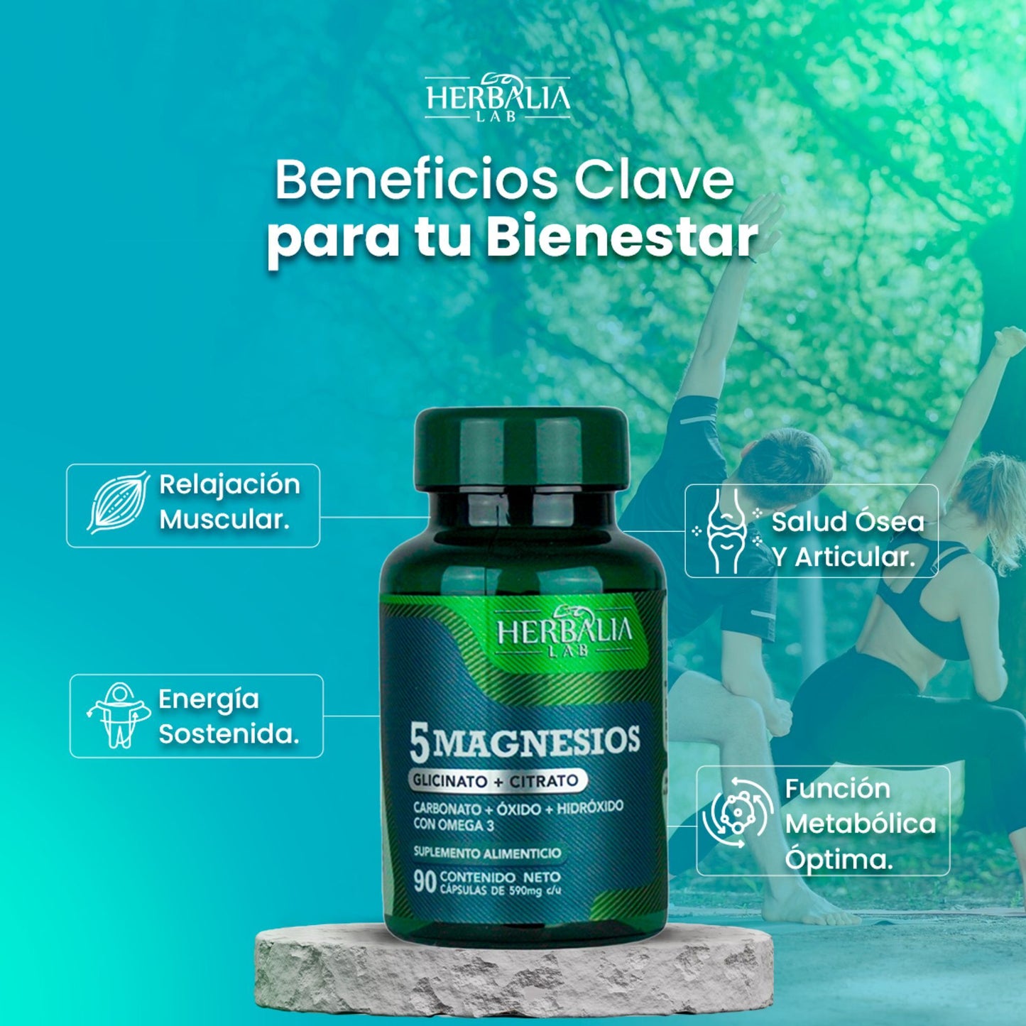 Herbalia Lab 5 Magnesios 90 Capsulas