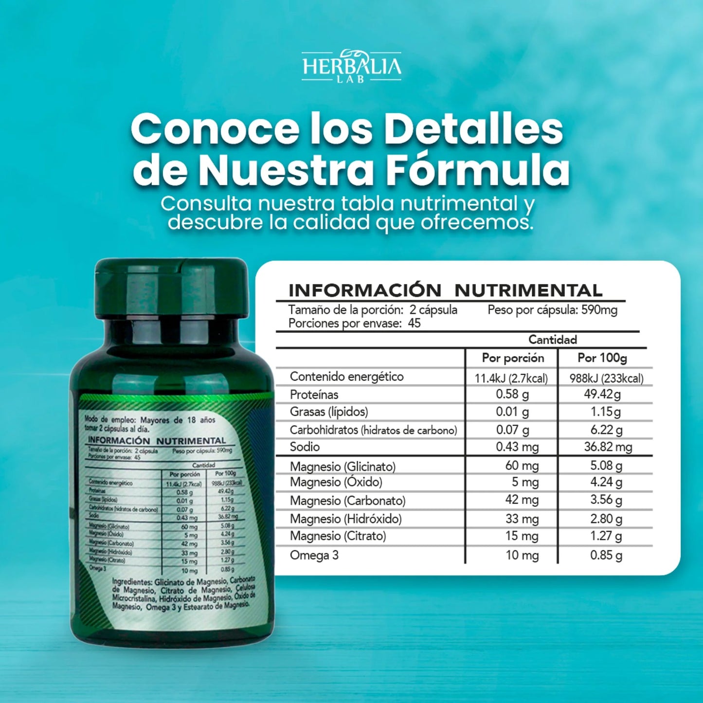 Herbalia Lab 5 Magnesios 90 Capsulas