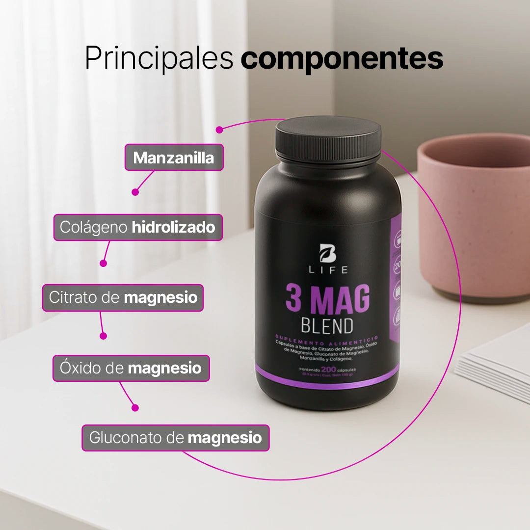 B Life 3 Mag Blend | Mezcla de Citrato, Óxido y Gluconato de Magnesio 200 Capsulas