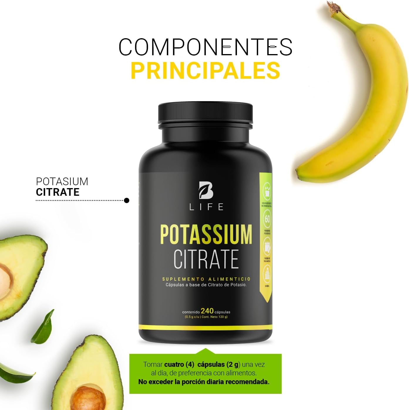 B Life Potassium Citrate | Citrato de Potasio 240 Capsulas