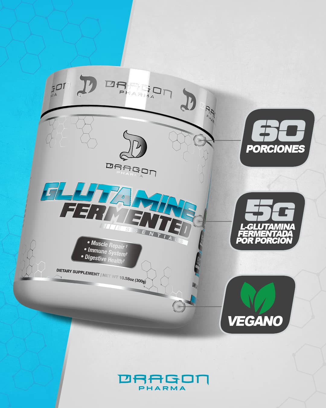 Dragon Pharma Glutamine Fermented 300 Gramos 60 Servicios