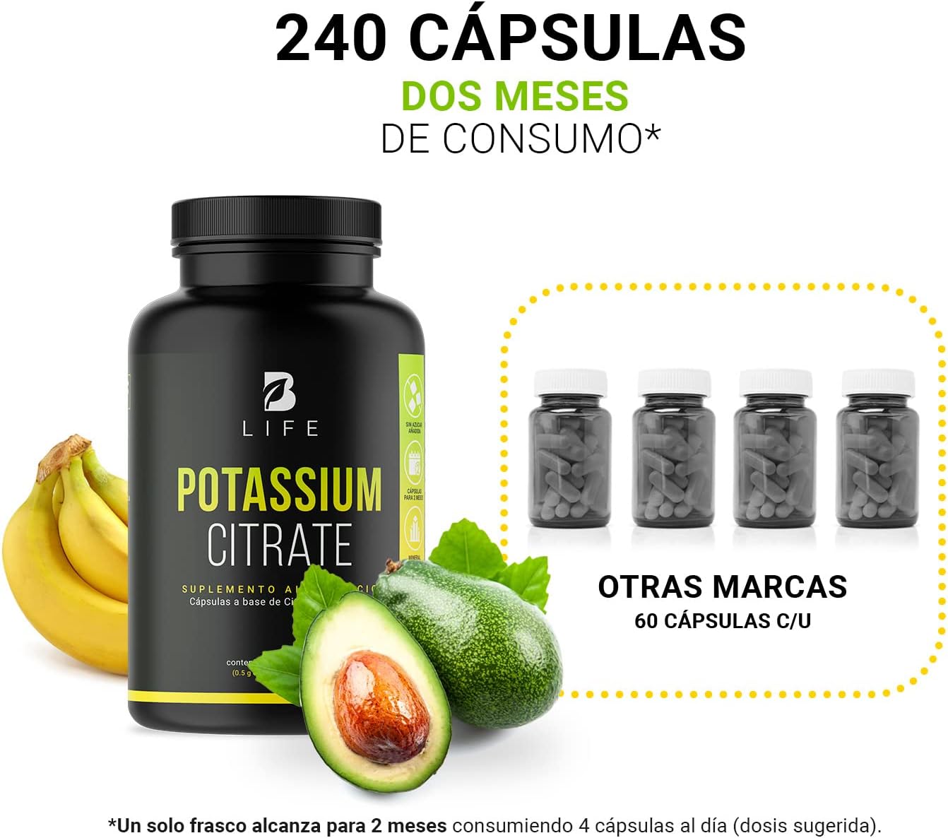 B Life Potassium Citrate | Citrato de Potasio 240 Capsulas