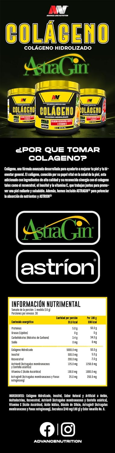 Advance Nutrition Colageno Hidrolizado + Astragin 30 Servicios