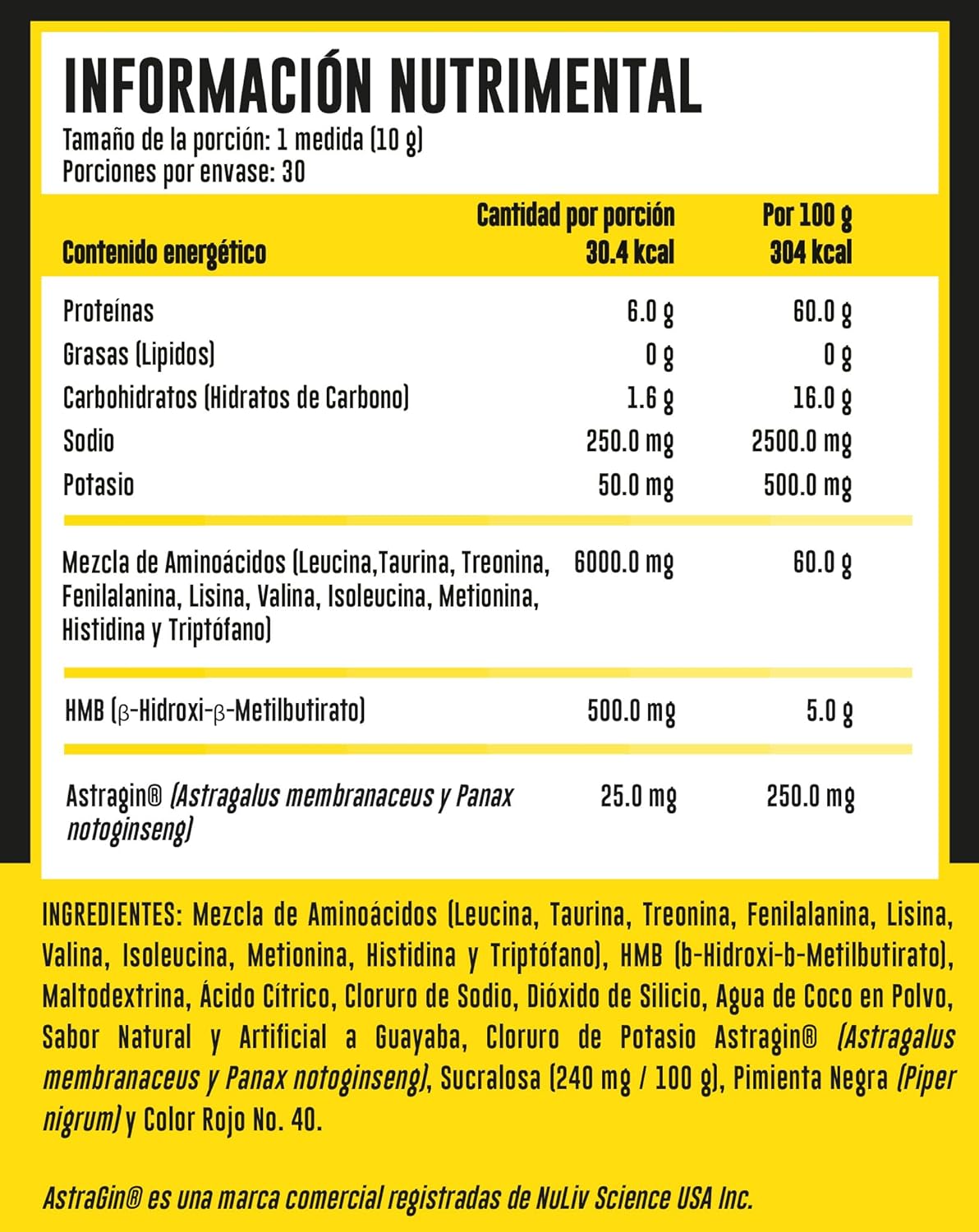Advance Nutrition Aminos & Hmb + Astragin 30 Servicios