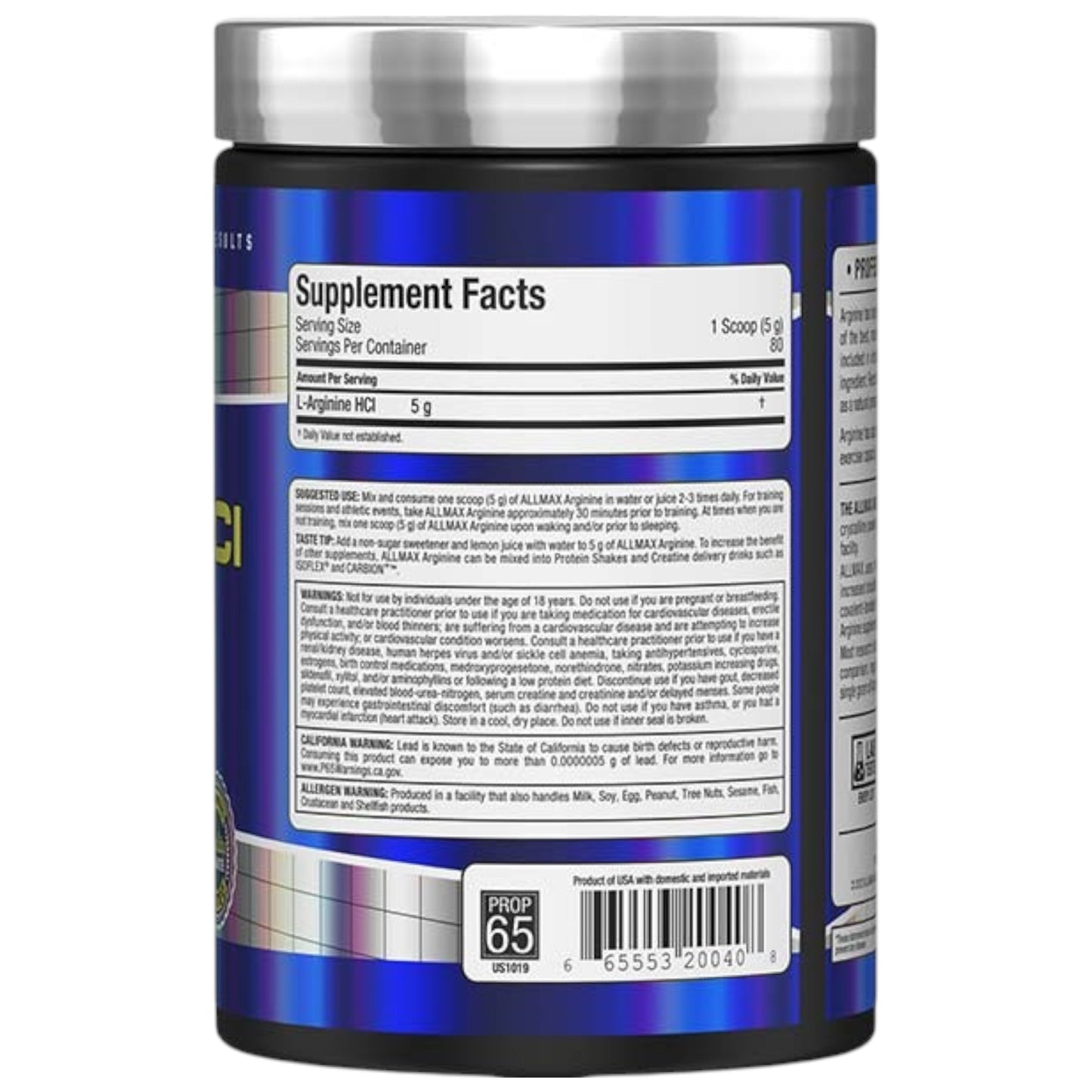 Allmax Arginine Hci 80 Servicios