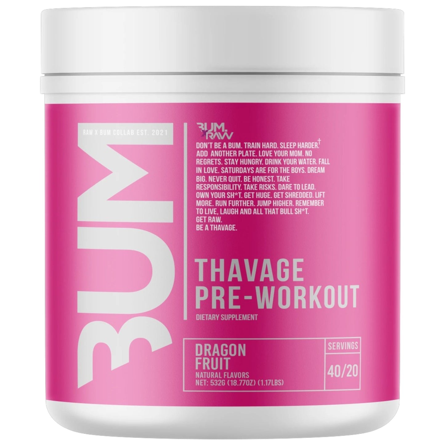 Raw Nutrition Bum Thavage Pre-Workout 40 Servicios