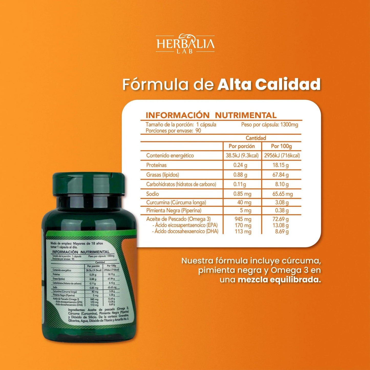 Herbalia Lab Curcuma + Omega 3 90 Capsulas