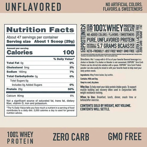 Isopure Zero Carb Protein Unflavored 3 Lbs