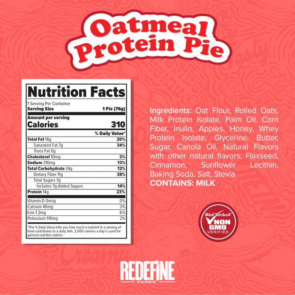 Redefine Foods Oatmeal Protein Pie 76 Gramos