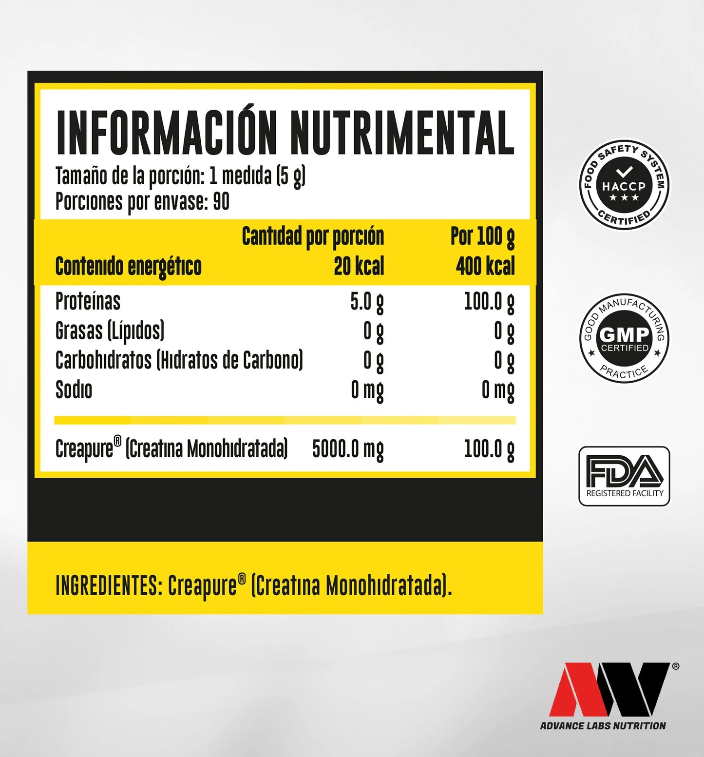 Advance Nutrition Creatine Creapure 450 Gramos 90 Servicios