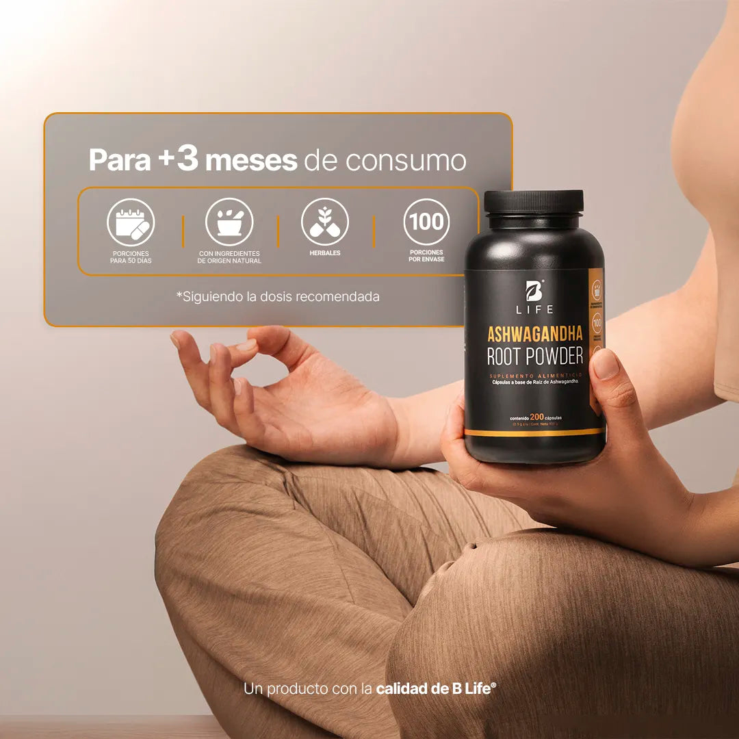 B Life Ashwagandha Root Powder | Raíz de Ashwagandha 200 Capsulas