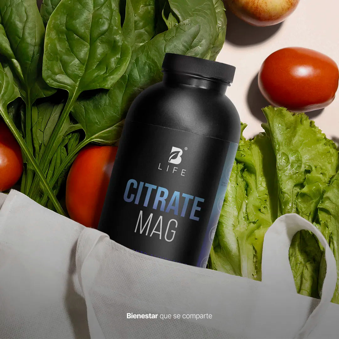 B Life Citrate Mag Formulación con Citrato de Magnesio, Vitamina C y Colágeno 500 Capsulas