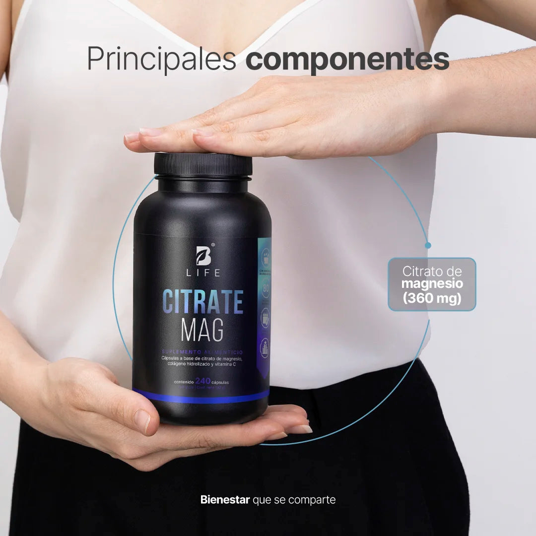 B Life Citrate Mag | Citrato de Magnesio | Nueva Fórmula Potenciada 240 Capsulas