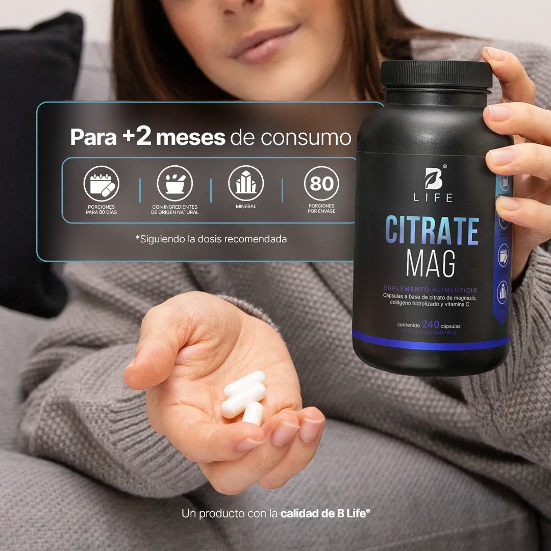 B Life Citrate Mag | Citrato de Magnesio | Nueva Fórmula Potenciada 240 Capsulas