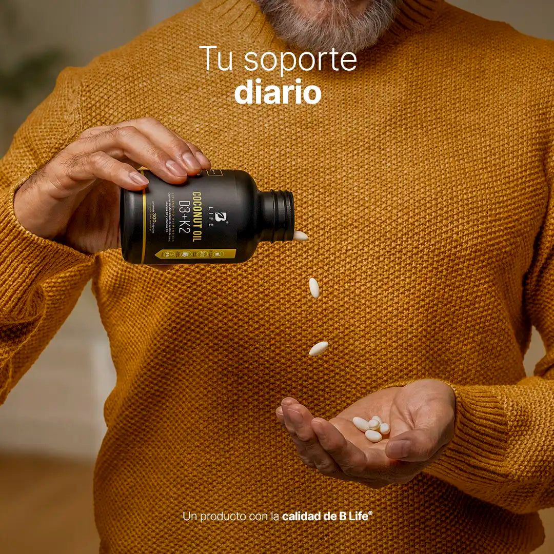 B Life Coconut Oil D3+K2 | Aceite de Coco, Vitamina D3 y K2 300 Capsulas