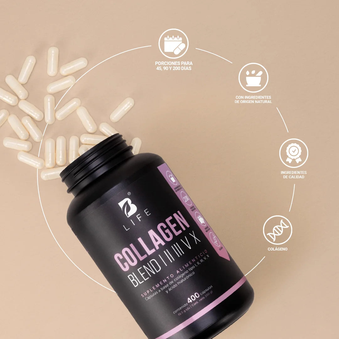 B Life Collagen Blend I II III V X | Colágeno Hidrolizado Tipo I, II, III, V y X 180 Capsulas