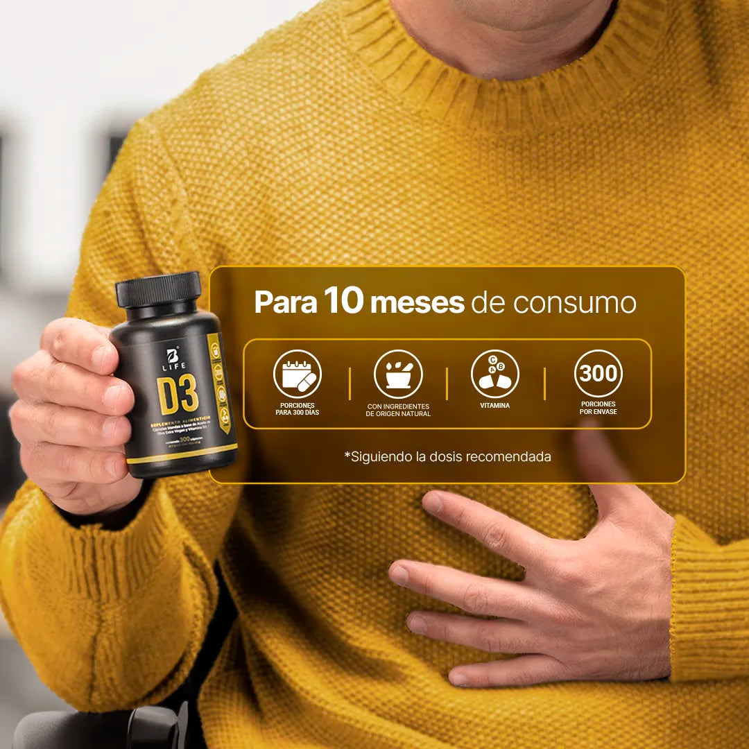 B Life D3 con Aceite de Oliva Extra Virgen 5000 UI 300 Capsulas