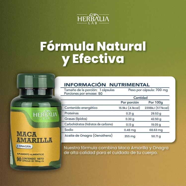 Herbalia Lab Maca Amarilla + Onagra 90 Capsulas
