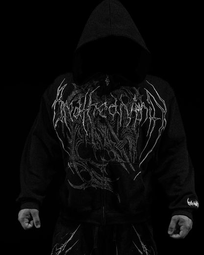 Breathedivinity Oversized Zip-Up Hoodie Grim Reaper Embroidered Ghost