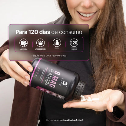 B Life 9 Mag Platinum Complejo de Magnesio con Vitamina C y Colágeno 240 Capsulas