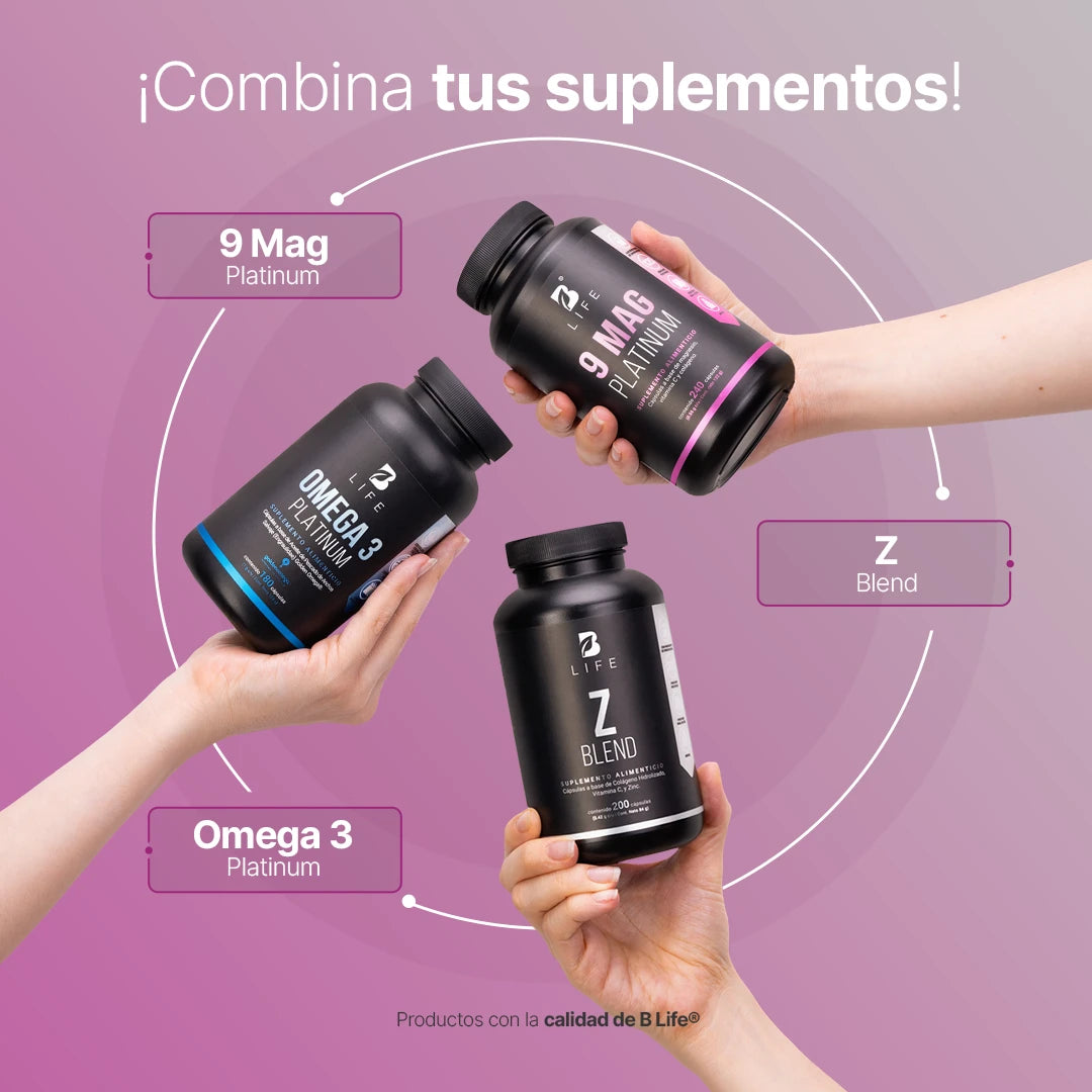 B Life 9 Mag Platinum Complejo de Magnesio con Vitamina C y Colágeno 240 Capsulas