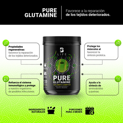 B Life Pure Glutamine 600 Gramos 120 Servicios