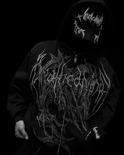 Breathedivinity Oversized Zip-Up Hoodie Grim Reaper Embroidered Ghost