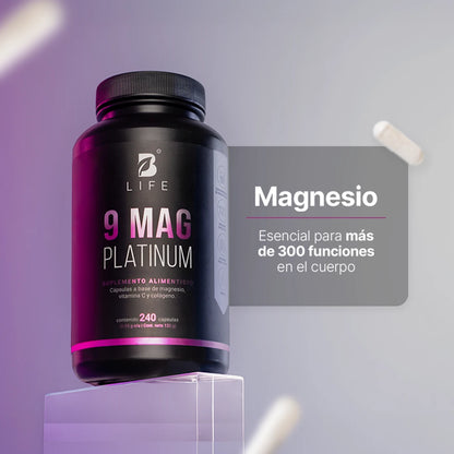 B Life 9 Mag Platinum Complejo de Magnesio con Vitamina C y Colágeno 240 Capsulas