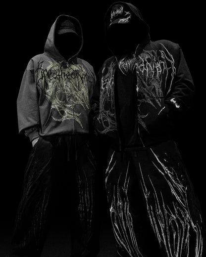 Breathedivinity Oversized Zip-Up Hoodie Grim Reaper Embroidered Ghost