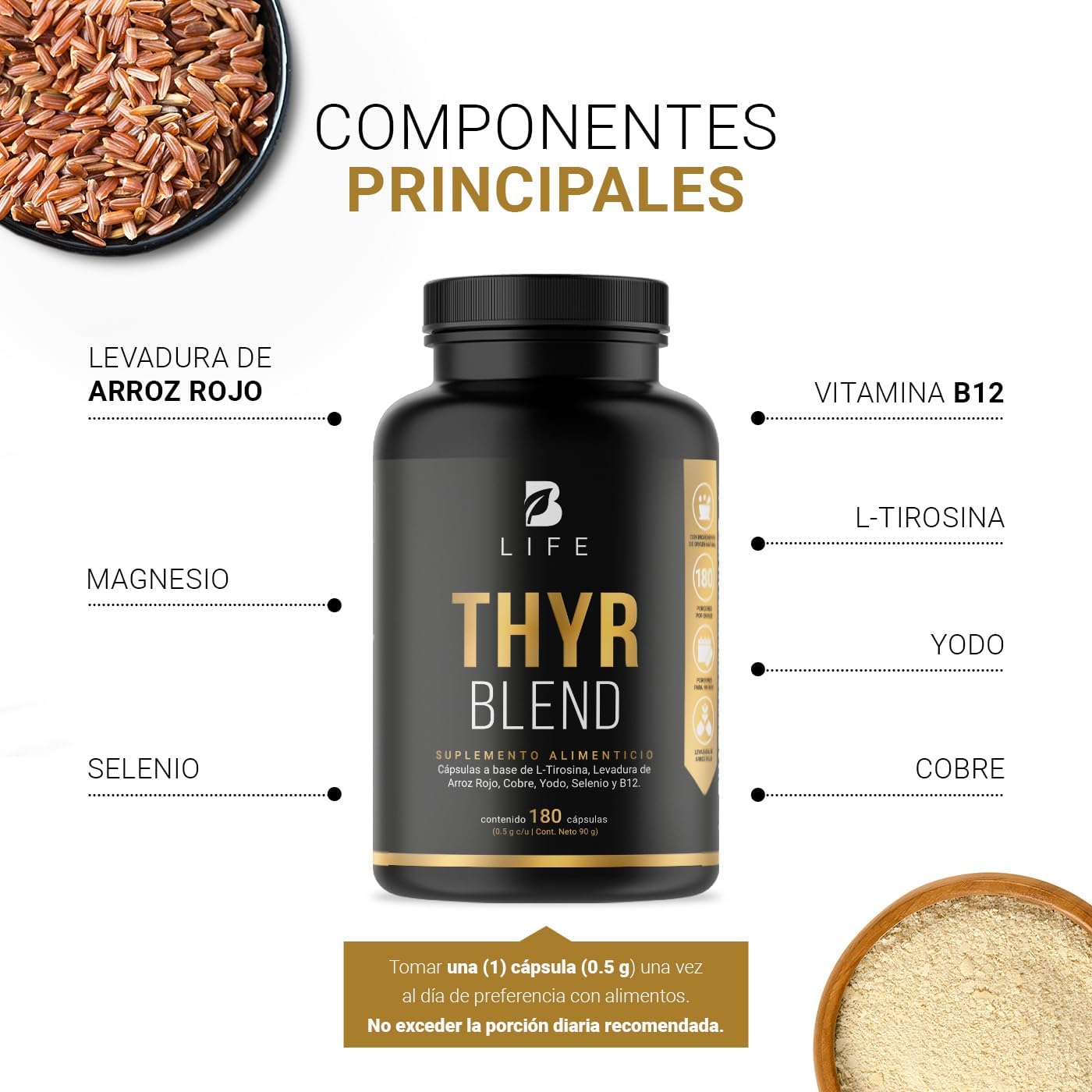B Life Thyr Blend | Fórmula a base de L-Tirosina, Yodo y Vitamina B12 180 Capsulas