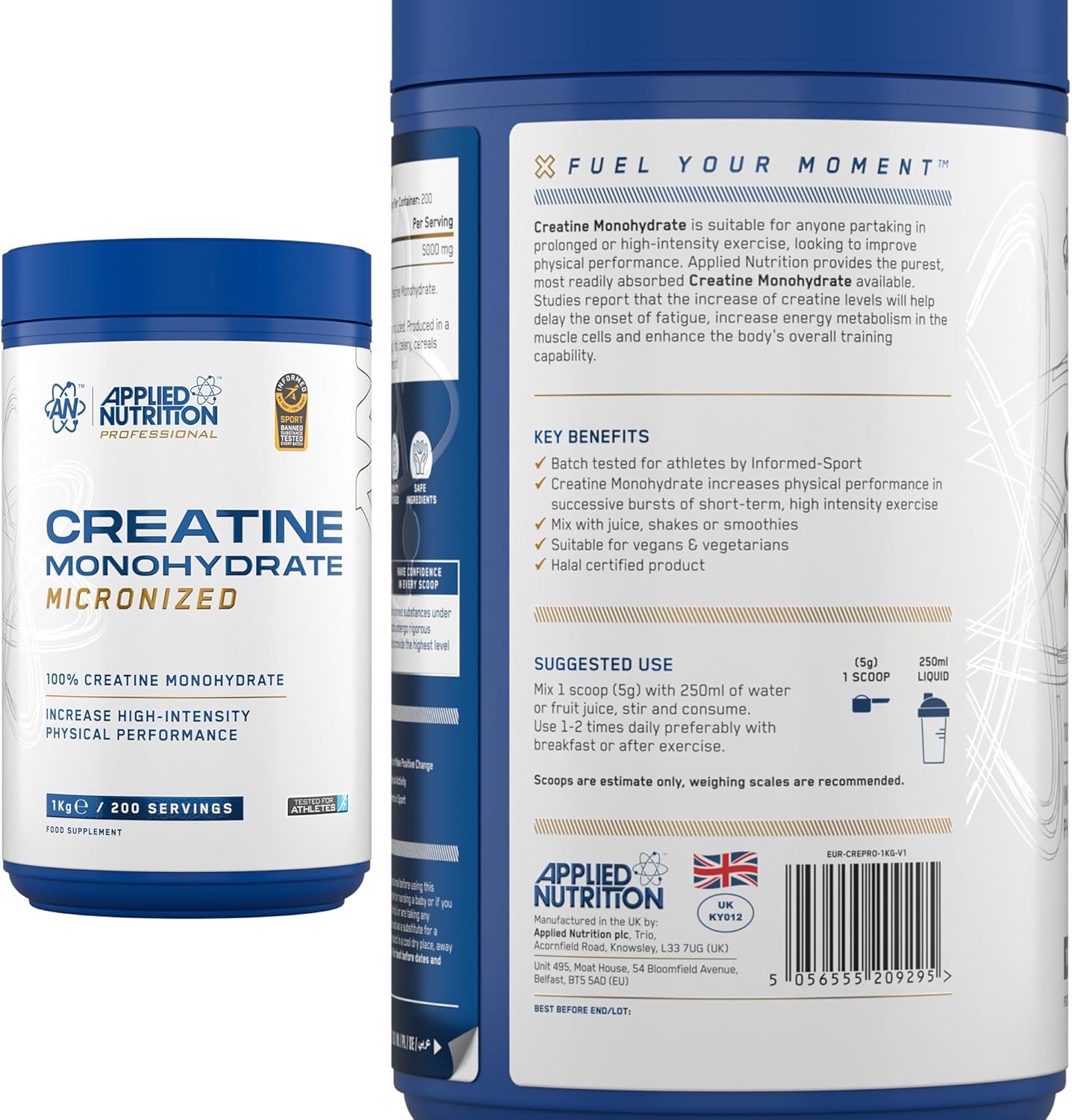 Applied Nutrition Creatine Monohydrate Micronized 1 Kg 200 Servicios