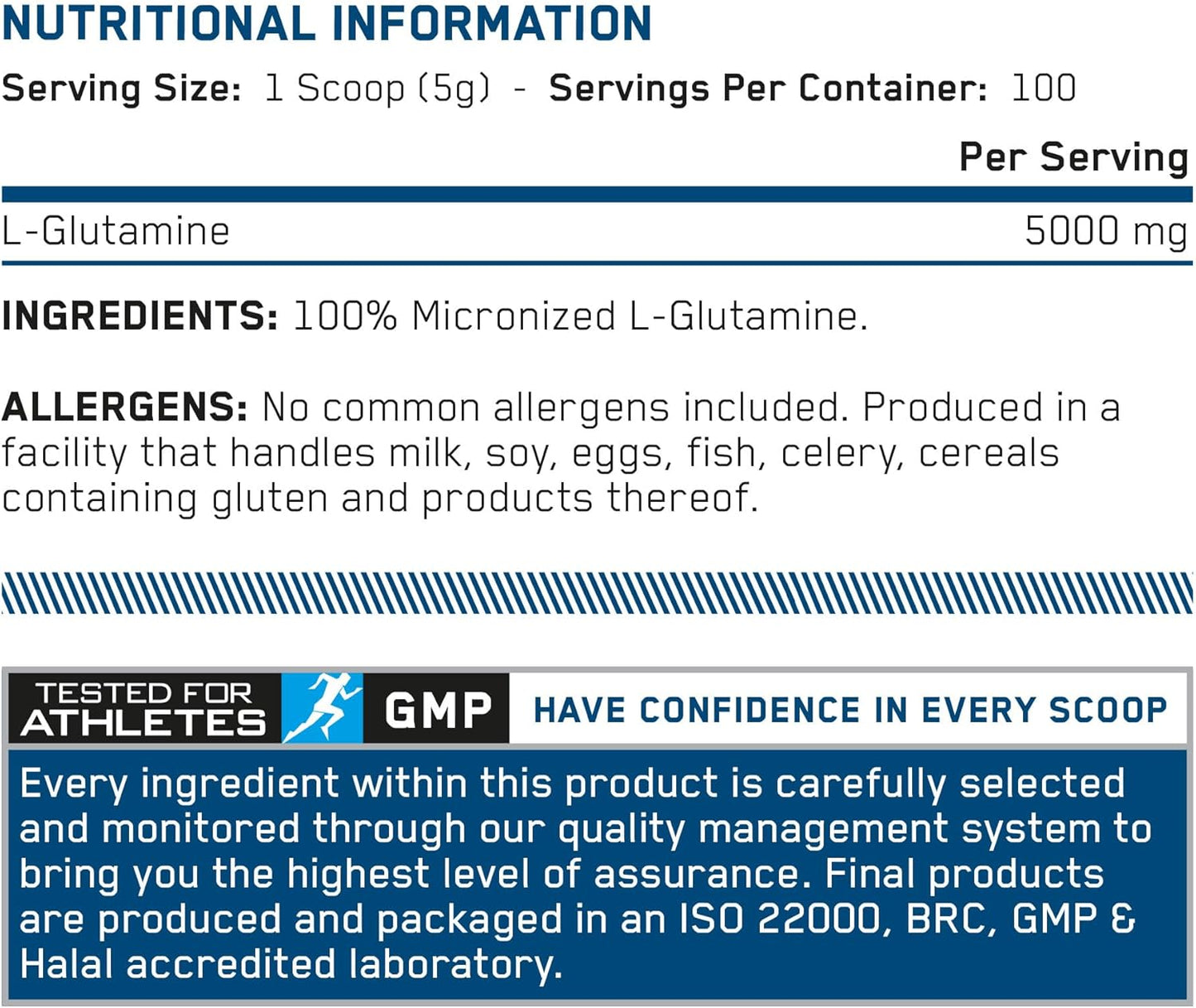 Applied Nutrition L-Glutamine Micronized 500 Gramos 100 Servicios