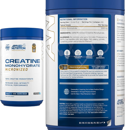 Applied Nutrition Creatine Monohydrate Micronized 1 Kg 200 Servicios
