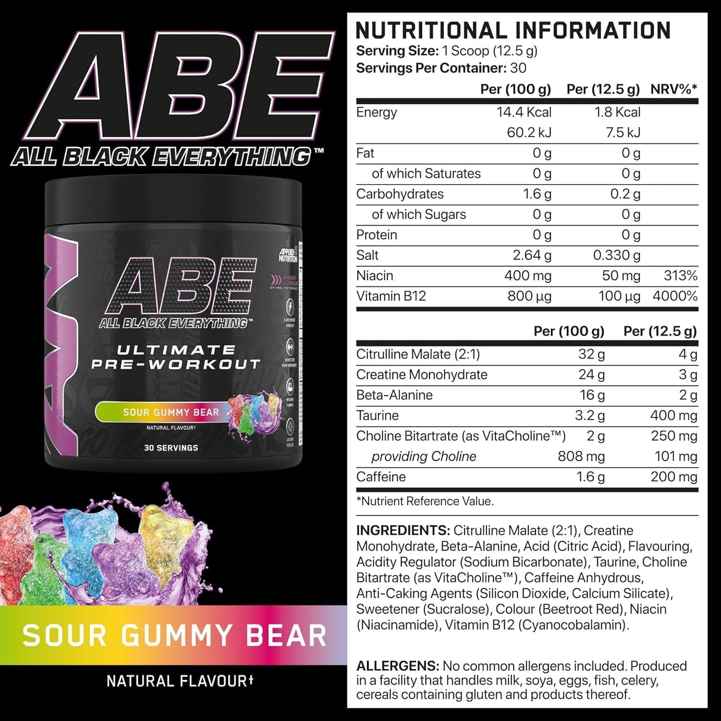 Applied Nutrition Abe All Black Everything Ultimate Pre-Workout 30 Servicios