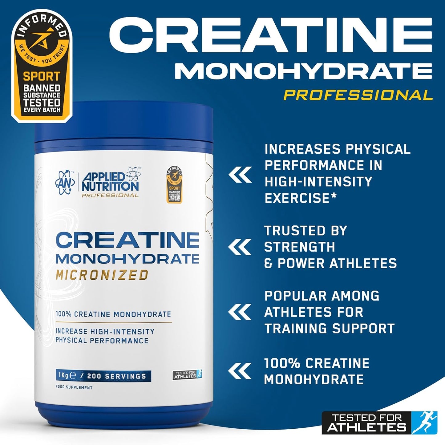 Applied Nutrition Creatine Monohydrate Micronized 1 Kg 200 Servicios