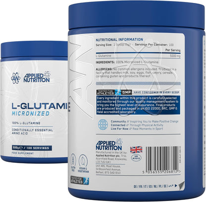 Applied Nutrition L-Glutamine Micronized 500 Gramos 100 Servicios