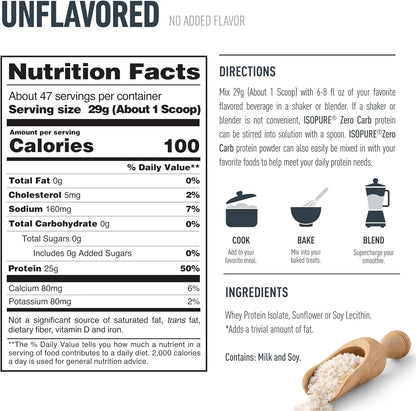 Isopure Zero Carb Protein Unflavored 3 Lbs