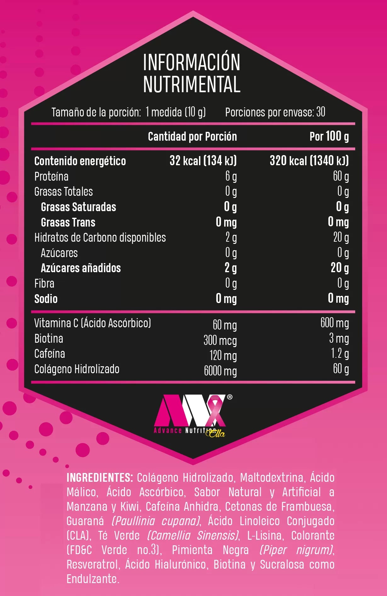 Advance Nutrition Colageno Cuts Ella 30 Servicios