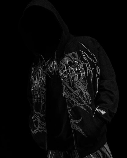 Breathedivinity Oversized Zip-Up Hoodie Grim Reaper Embroidered Ghost