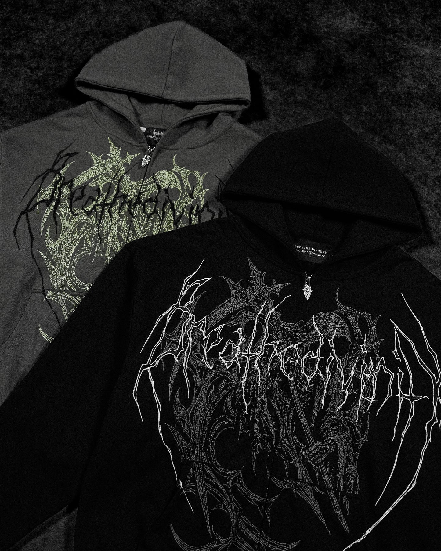 Breathedivinity Oversized Zip-Up Hoodie Grim Reaper Embroidered Ghost