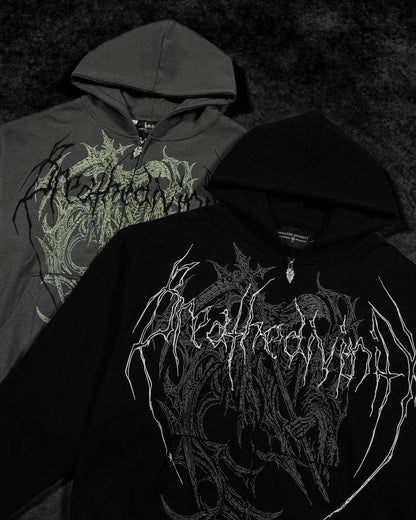 Breathedivinity Oversized Zip-Up Hoodie Grim Reaper Embroidered Ghost