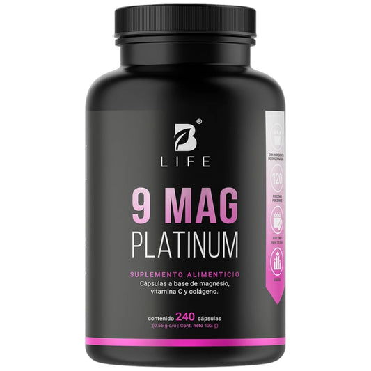 B Life 9 Mag Platinum Complejo de Magnesio con Vitamina C y Colágeno 240 Capsulas