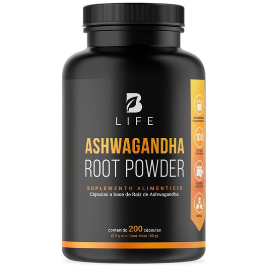 B Life Ashwagandha Root Powder | Raíz de Ashwagandha 200 Capsulas