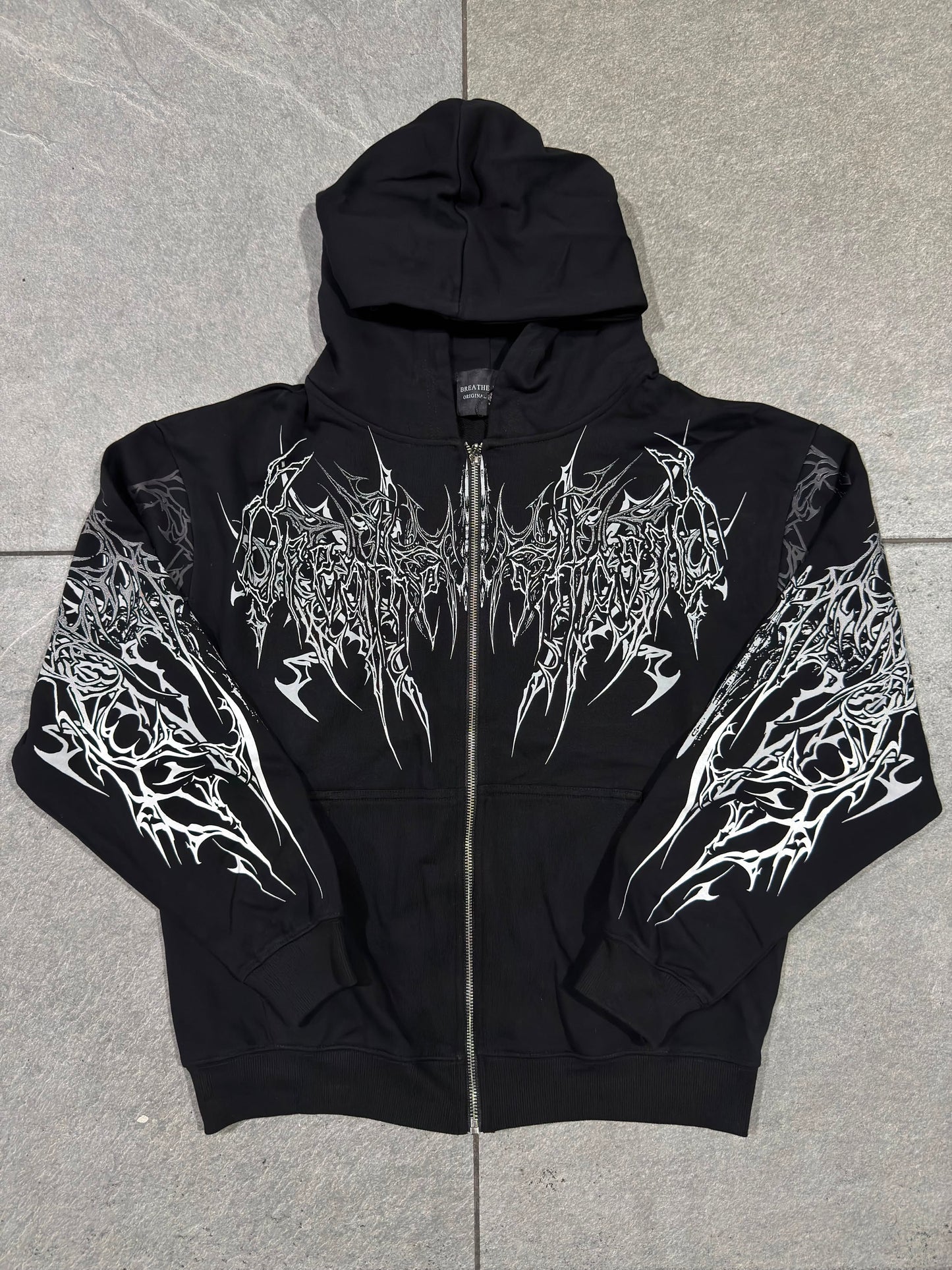 Breathedivinity Obsidian Oversized Zip-Up Hoodie Void Black