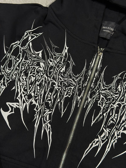 Breathedivinity Obsidian Oversized Zip-Up Hoodie Void Black