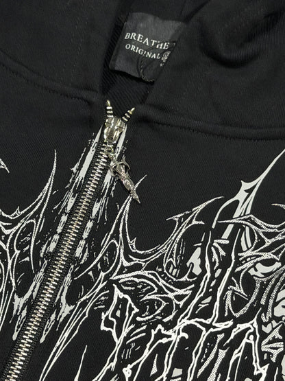 Breathedivinity Obsidian Oversized Zip-Up Hoodie Void Black