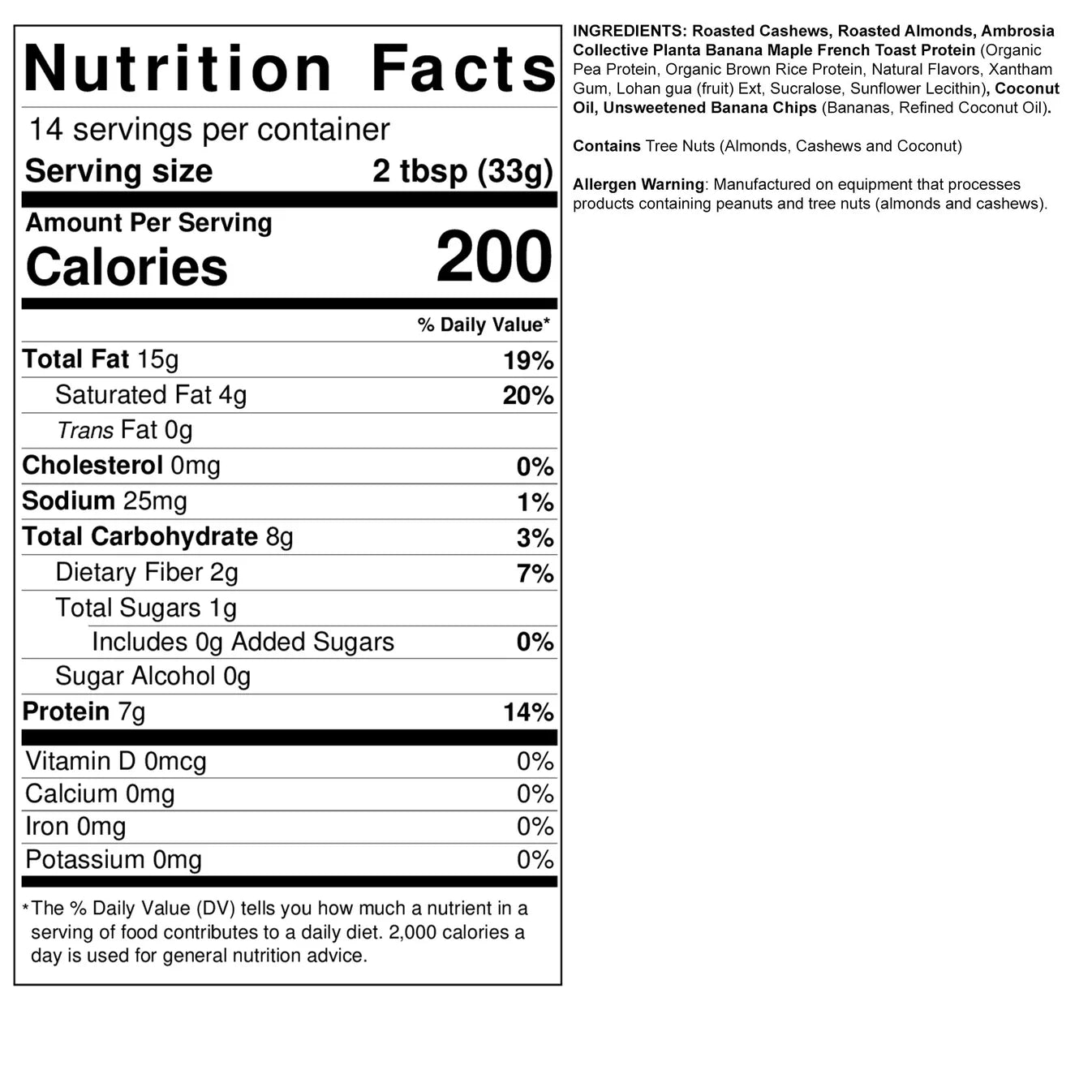 Fit Butters Banana Maple French Toast Cashew Almond Blend 14 Servicios