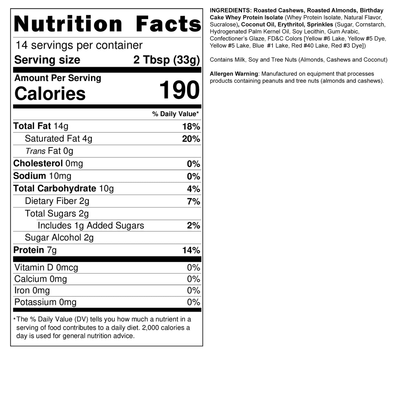 Fit Butters Birthday Cake Cashew Almond Blend 14 Servicios