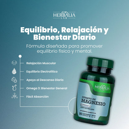 Herbalia Lab Citrato de Magnesio + Omega 3 90 Capsulas