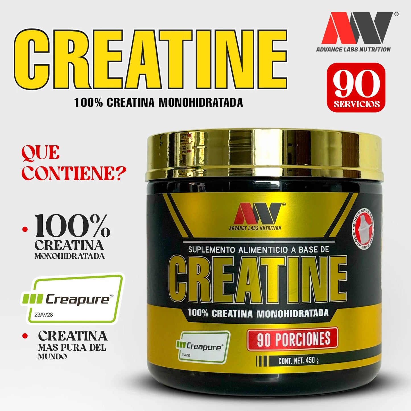 Advance Nutrition Creatine Creapure 450 Gramos 90 Servicios